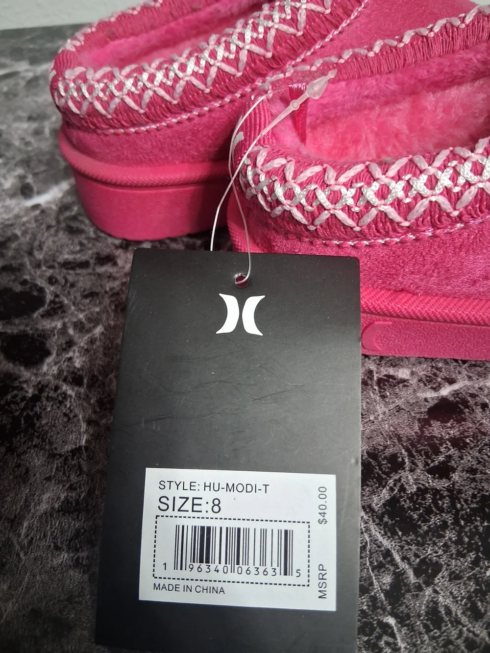 NWT'S Kids Hurley Pink Slip-On Cozy Slippers Size 8